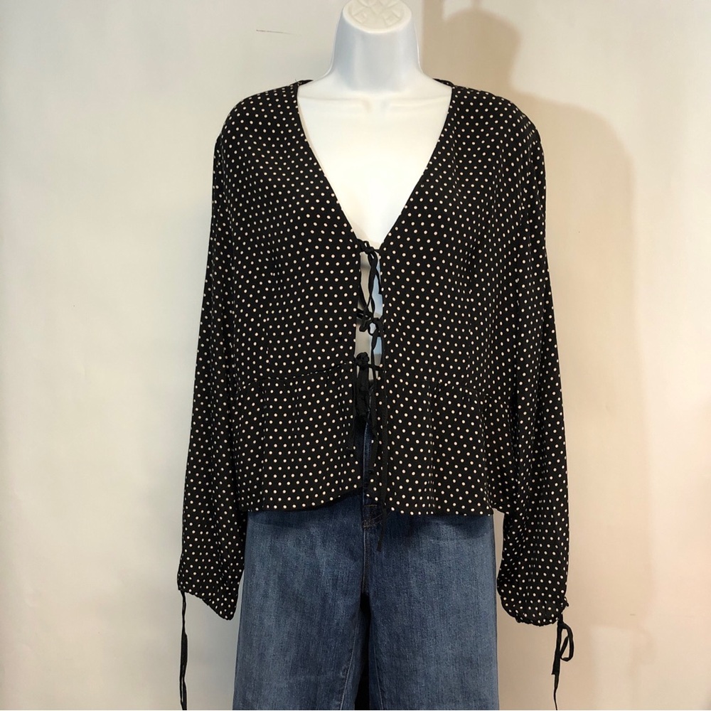 Women’s Top Shop Black White Polka Dot Blouse Size 12